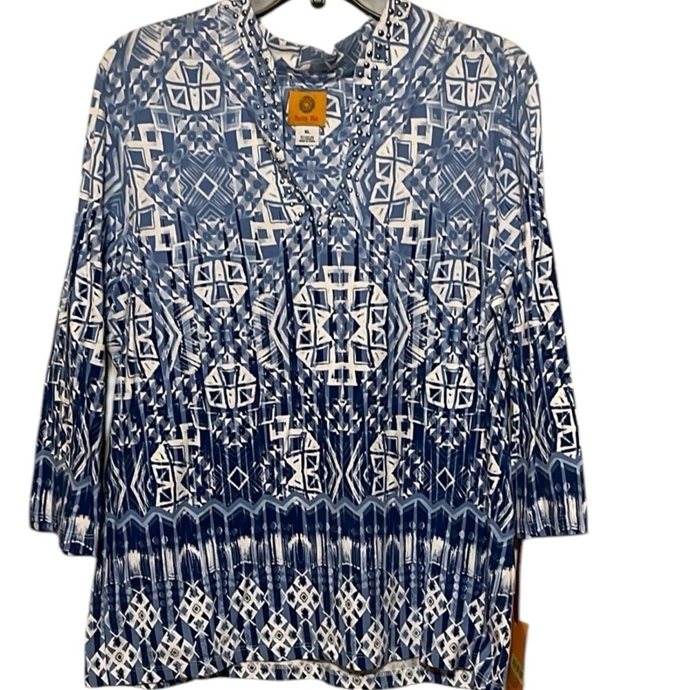 Ruby Rd Blue Patterned Women's Top, sz XL